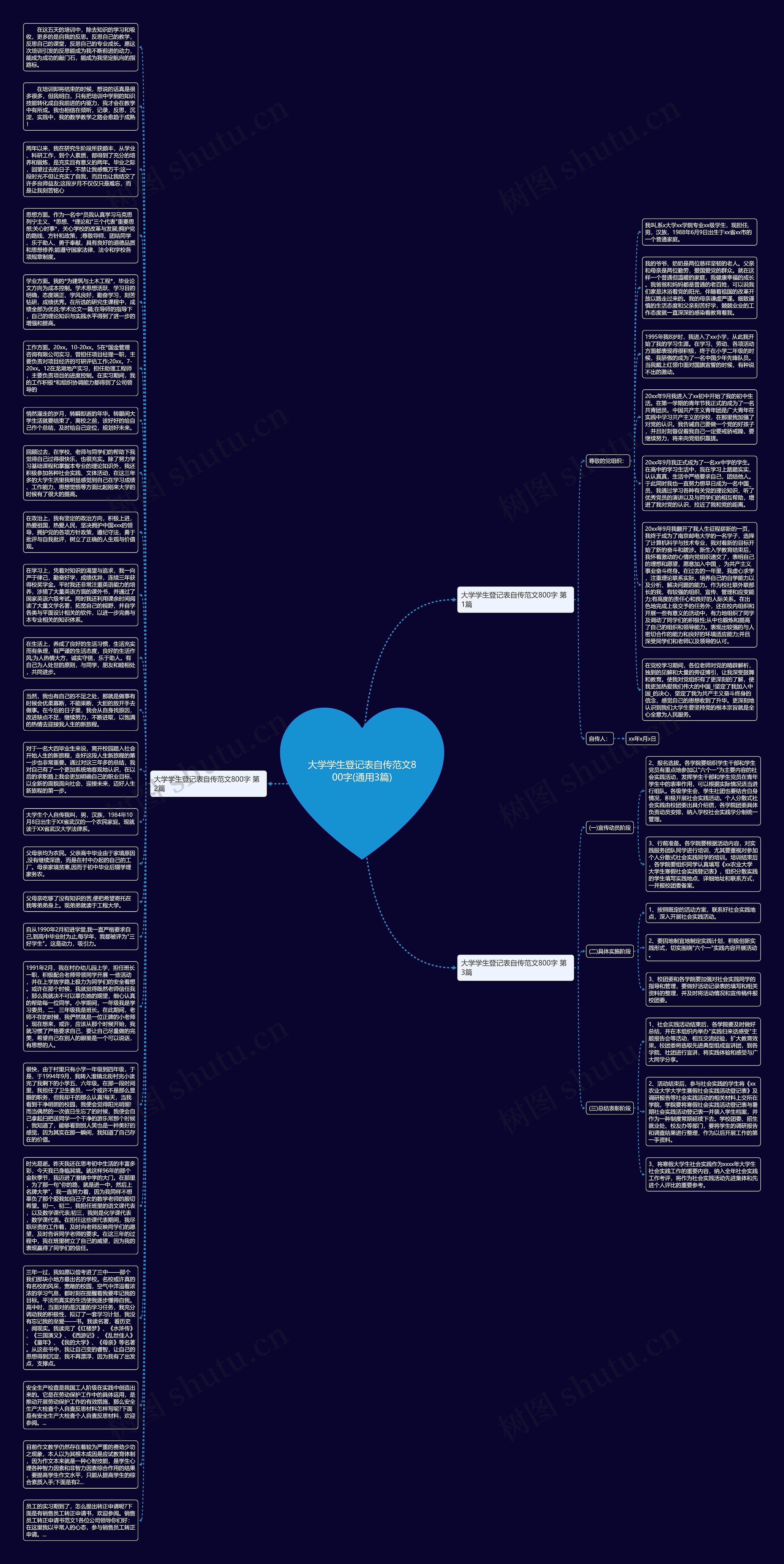 大学学生登记表自传范文800字(通用3篇)思维导图