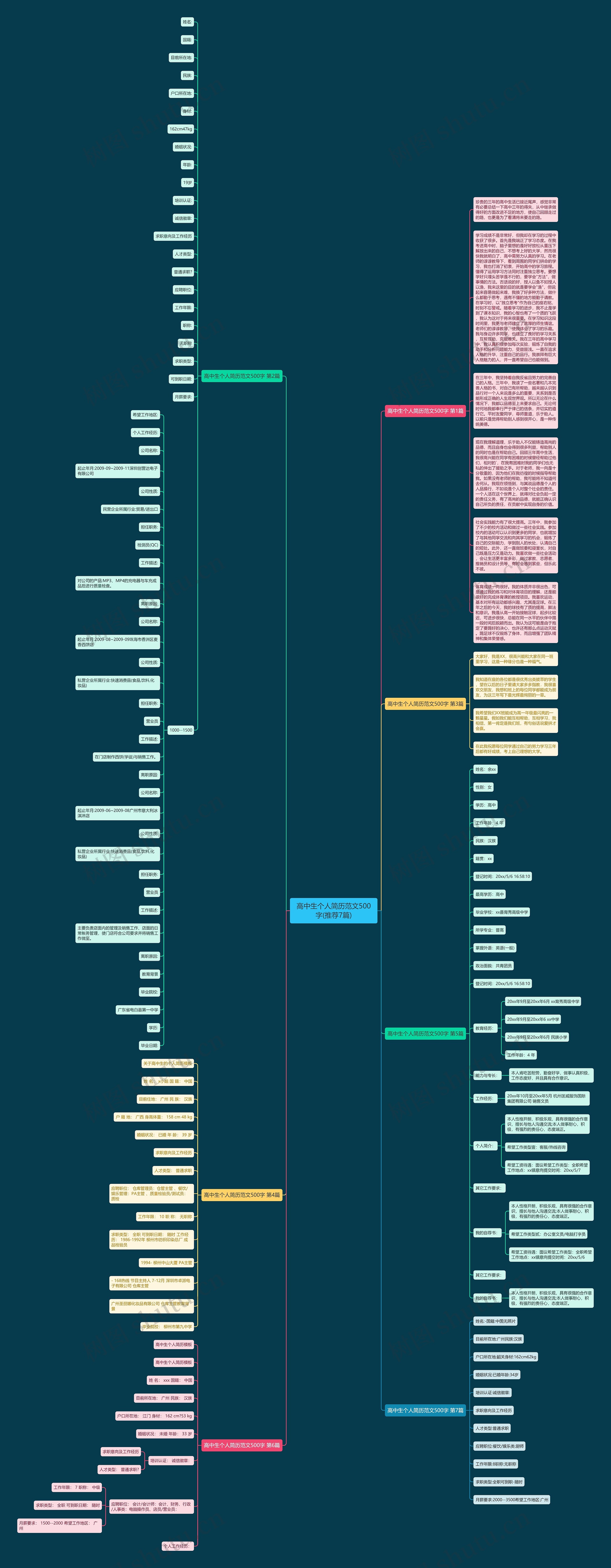 高中生个人简历范文500字(推荐7篇)思维导图