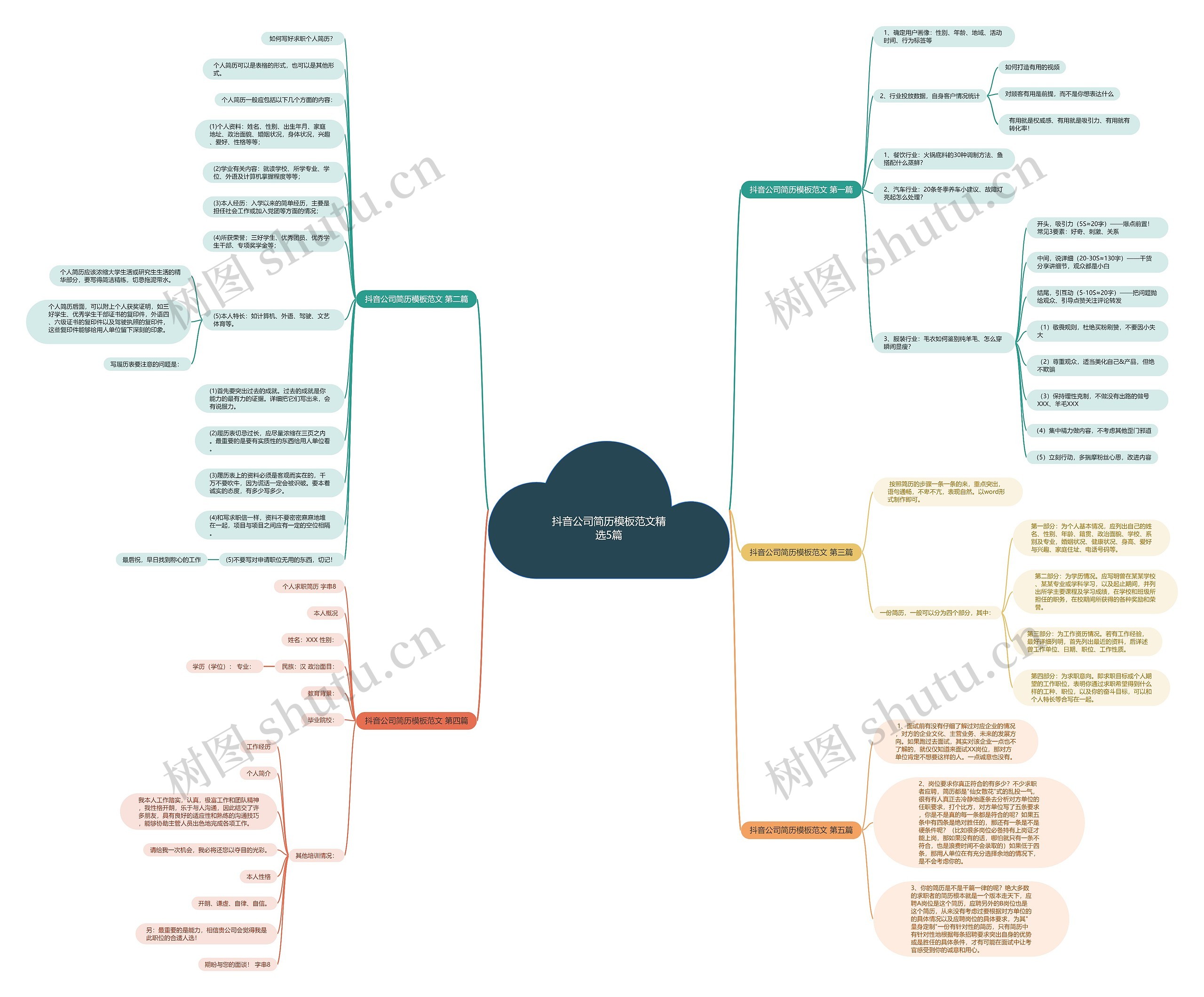 抖音公司简历范文精选5篇思维导图
