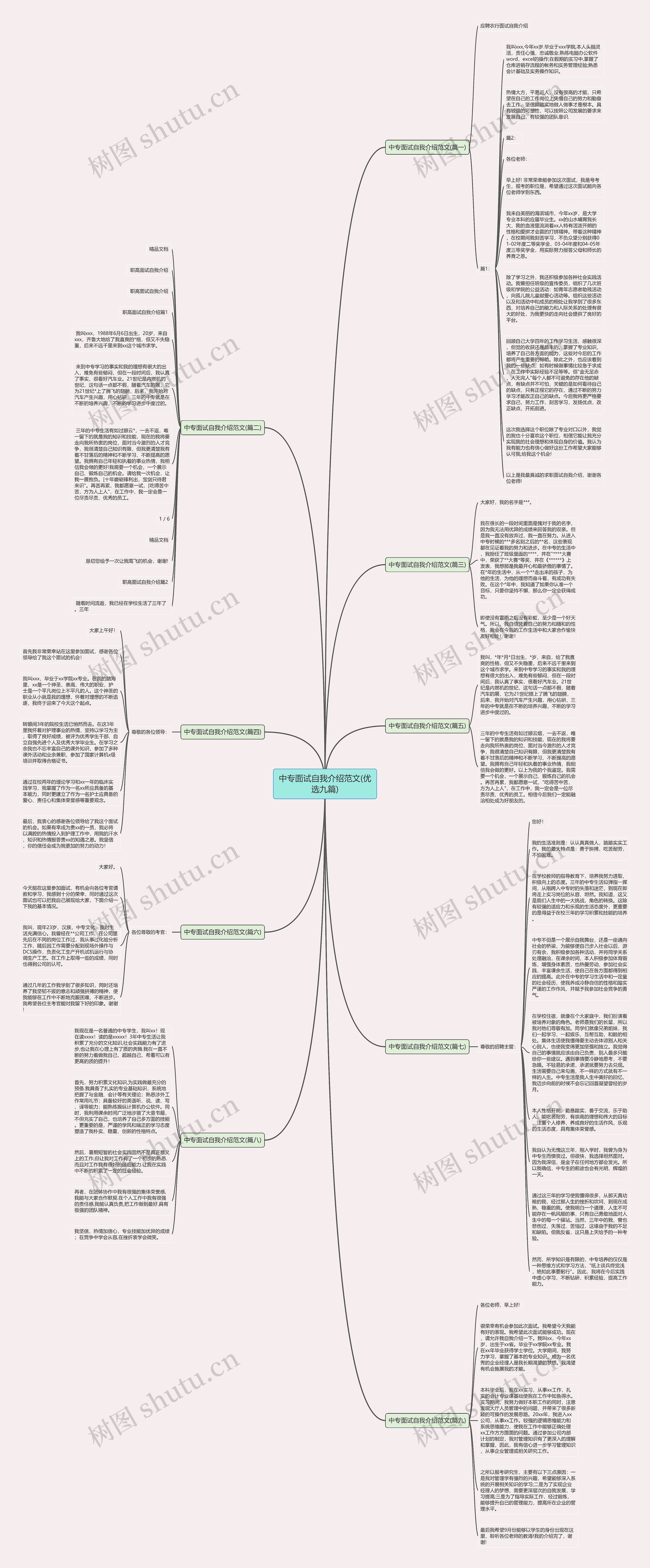 中专面试自我介绍范文(优选九篇)思维导图