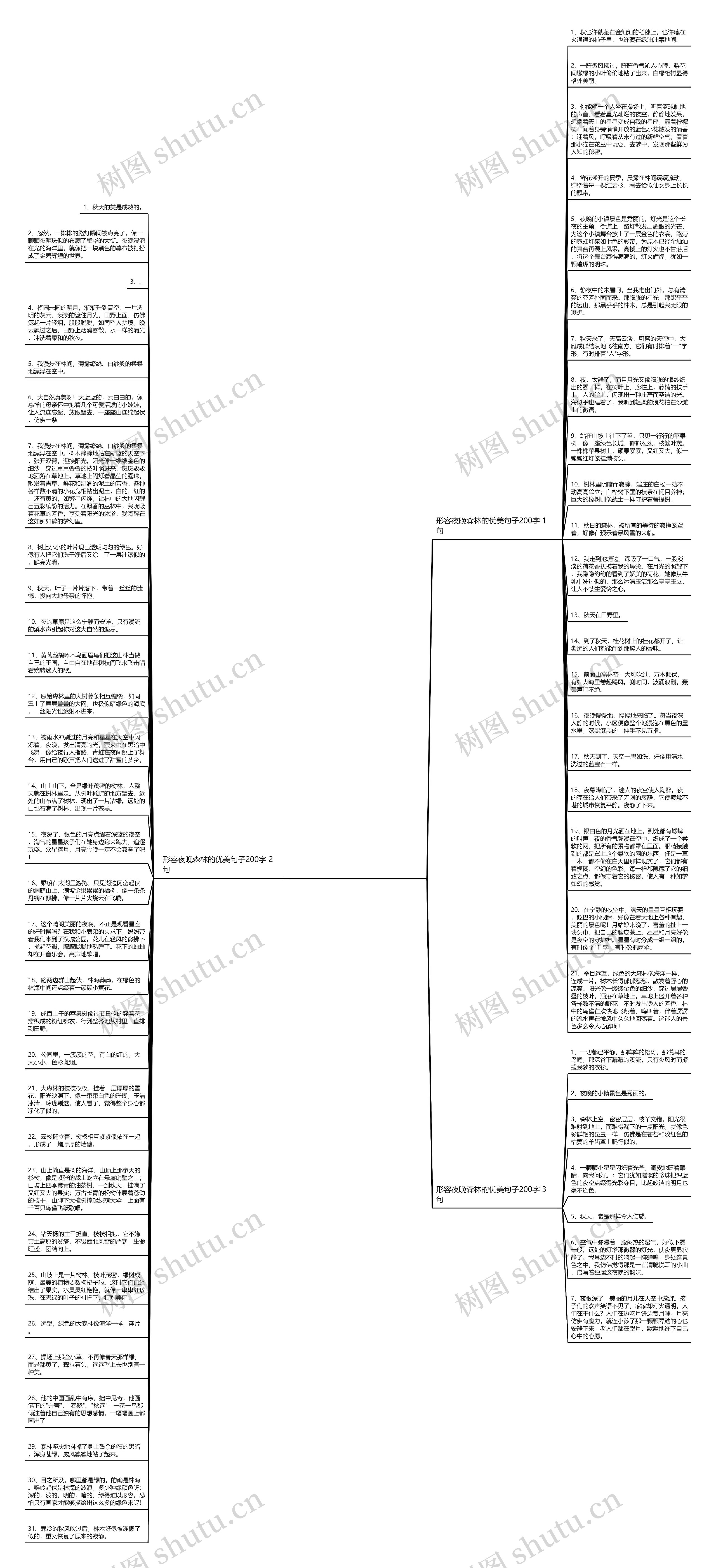 形容夜晚森林的优美句子200字（59句）思维导图