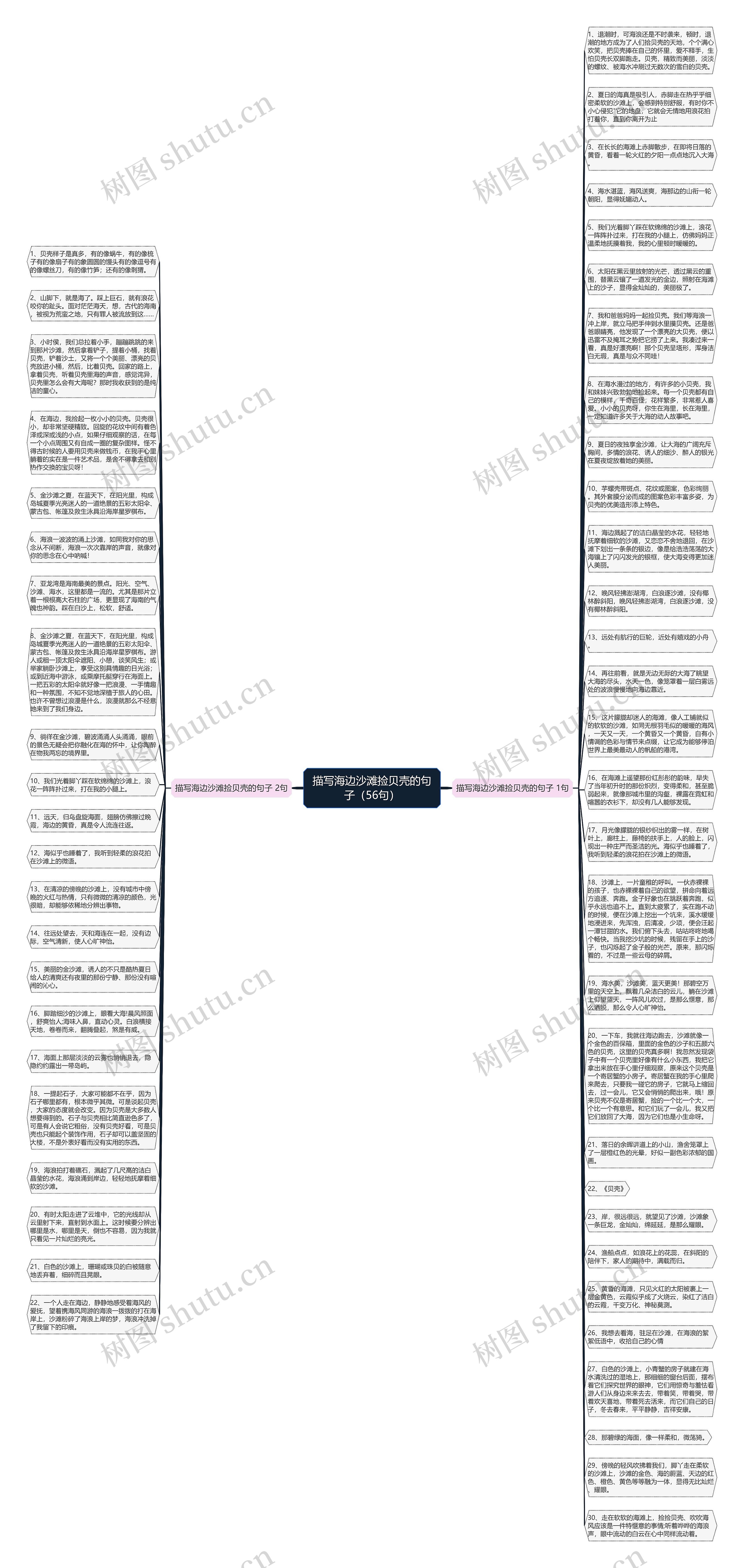 描写海边沙滩捡贝壳的句子（56句）思维导图