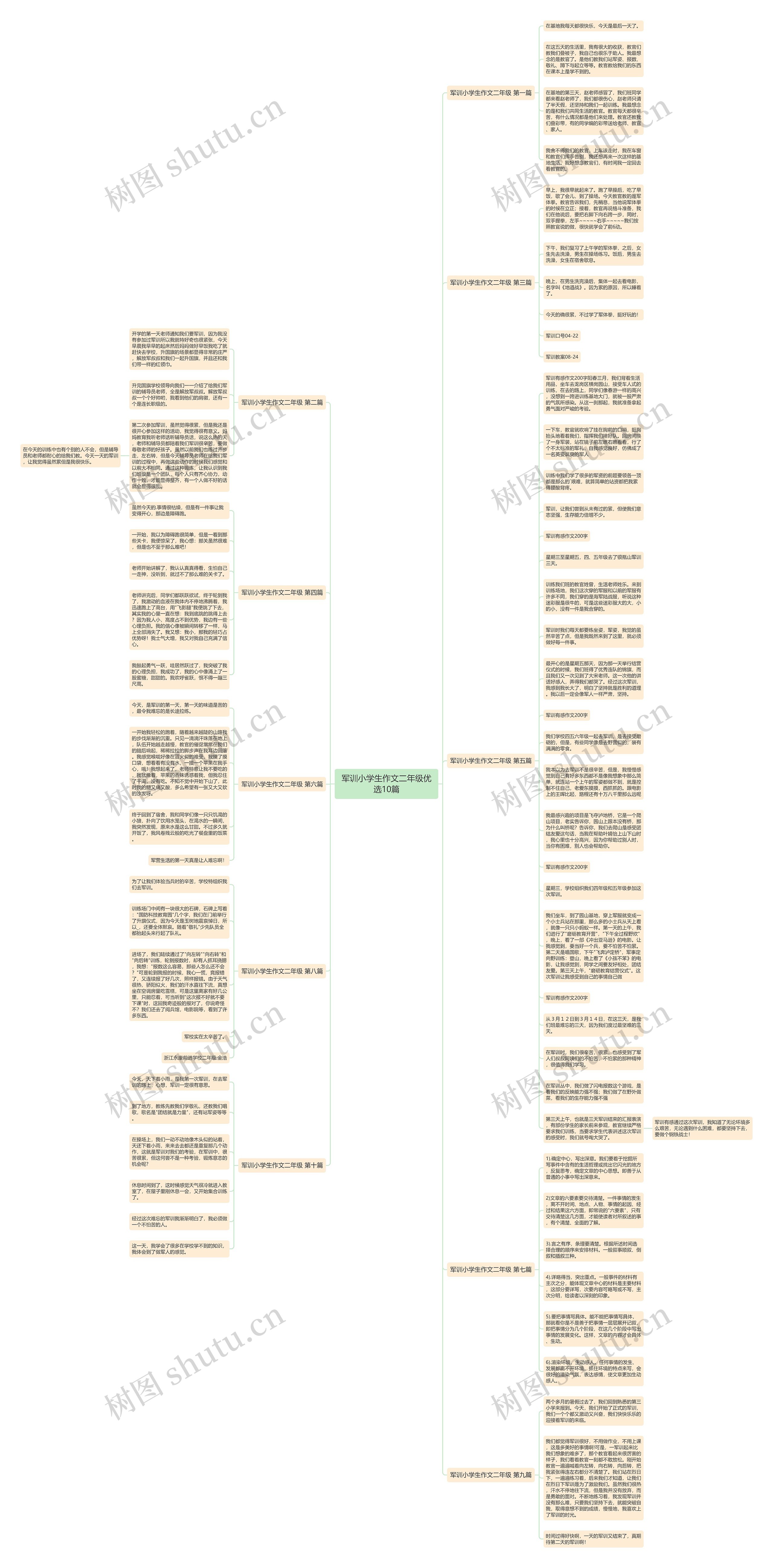 军训小学生作文二年级优选10篇思维导图