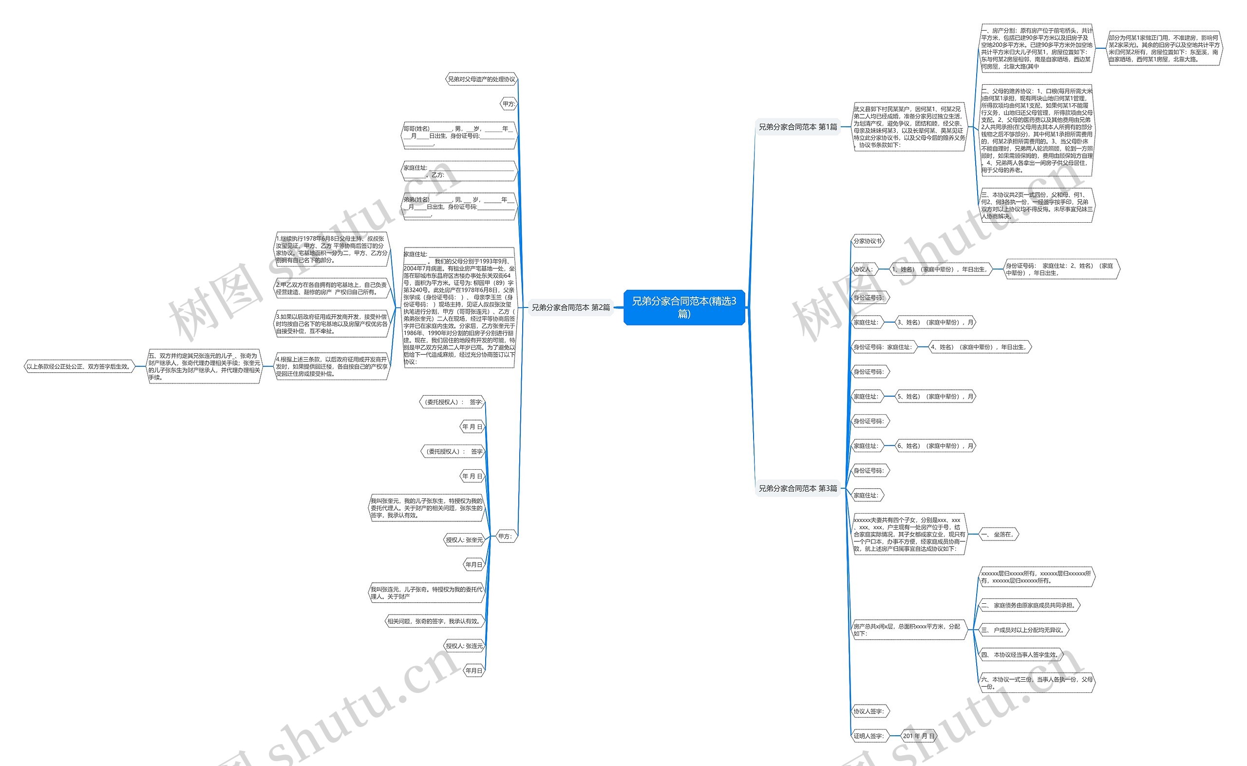 兄弟分家合同范本(精选3篇)思维导图