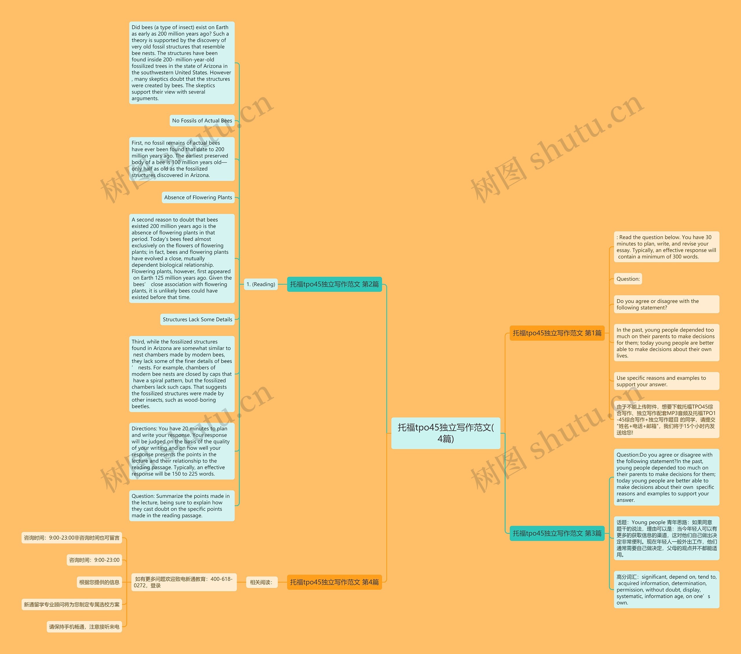 托福tpo45独立写作范文(4篇)思维导图高清图 托福tpo45独立写作范文(4篇)思维导图