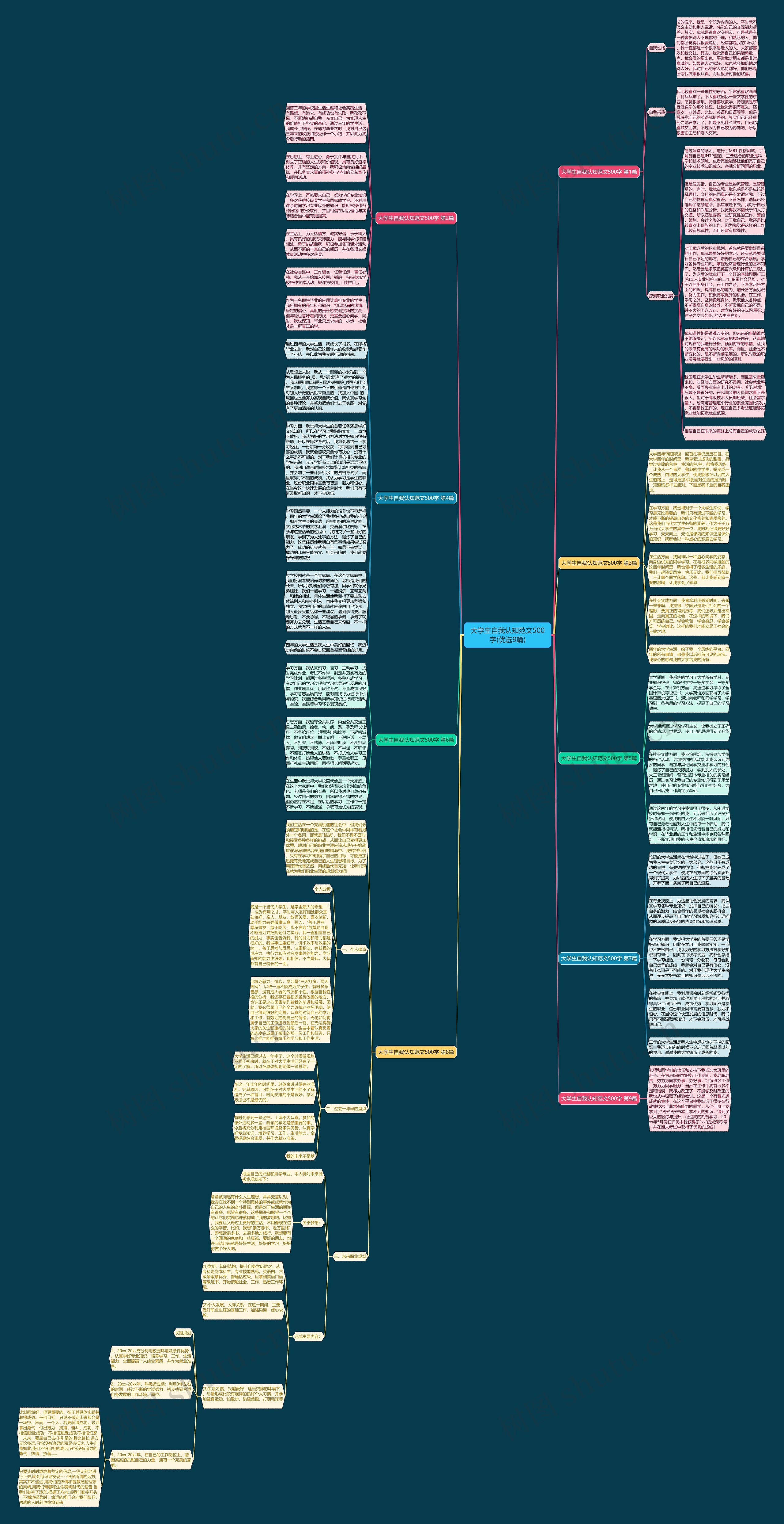 大学生自我认知范文500字(优选9篇)思维导图