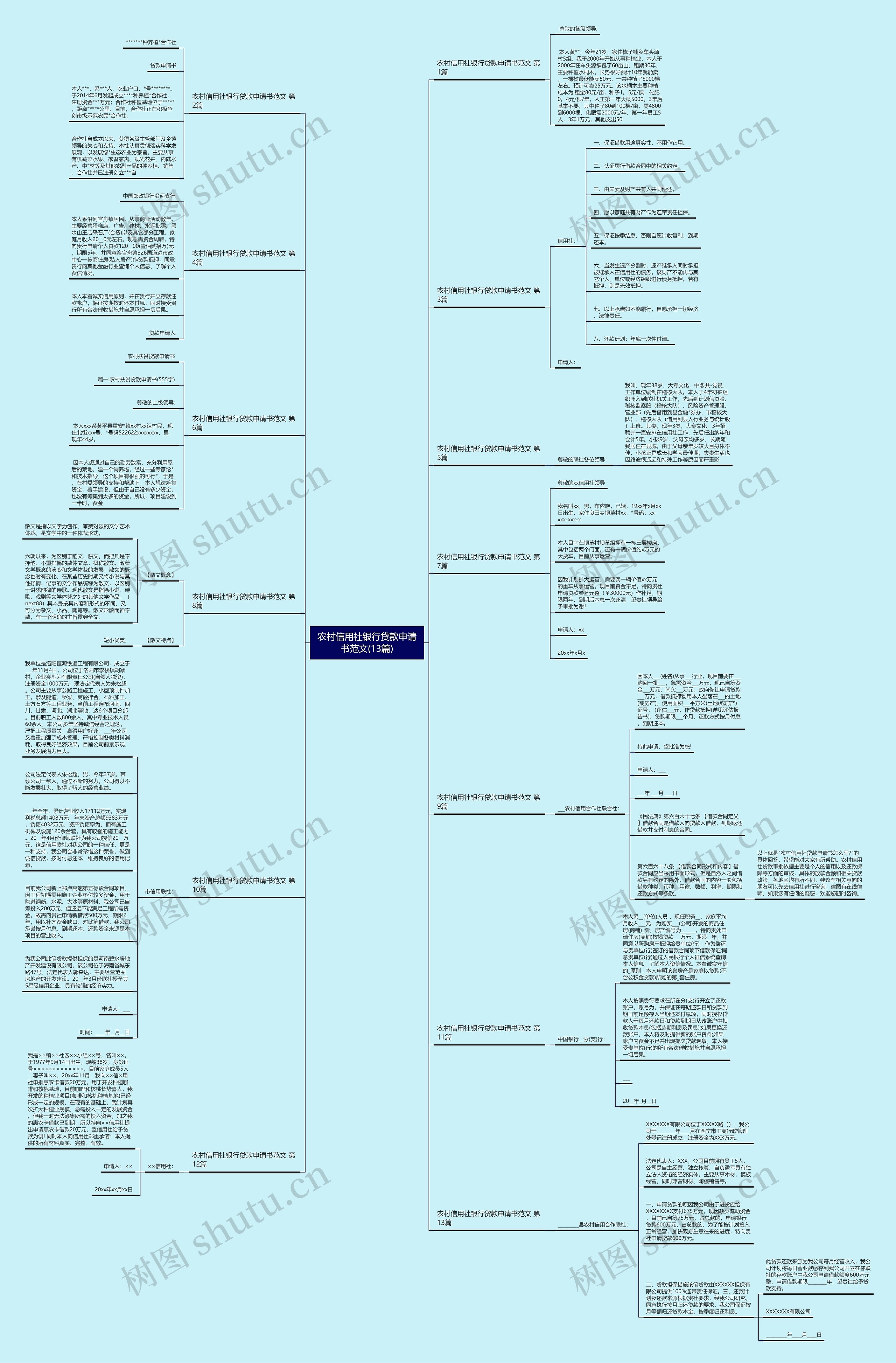 农村信用社银行贷款申请书范文(13篇)思维导图
