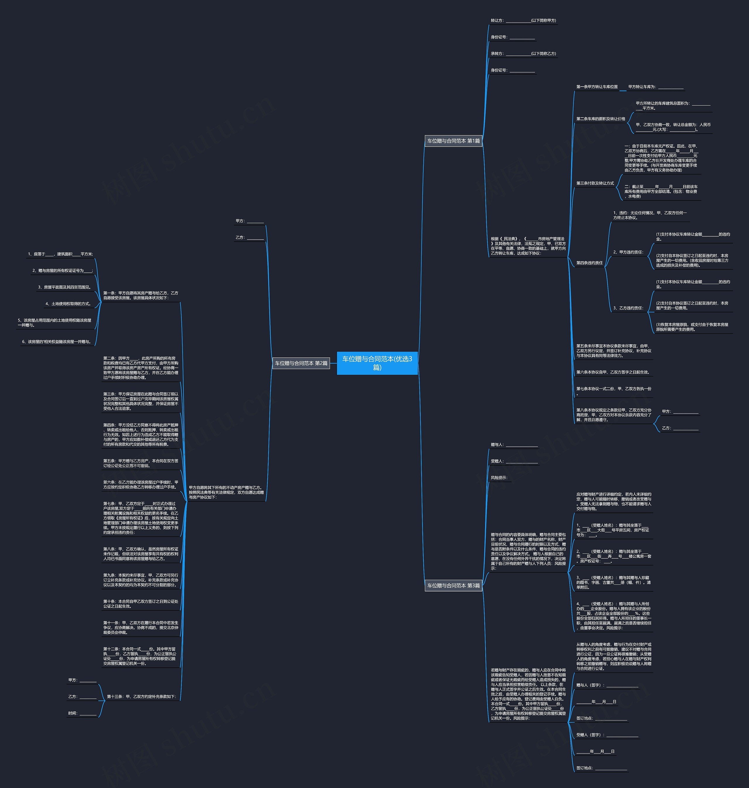车位赠与合同范本(优选3篇)思维导图