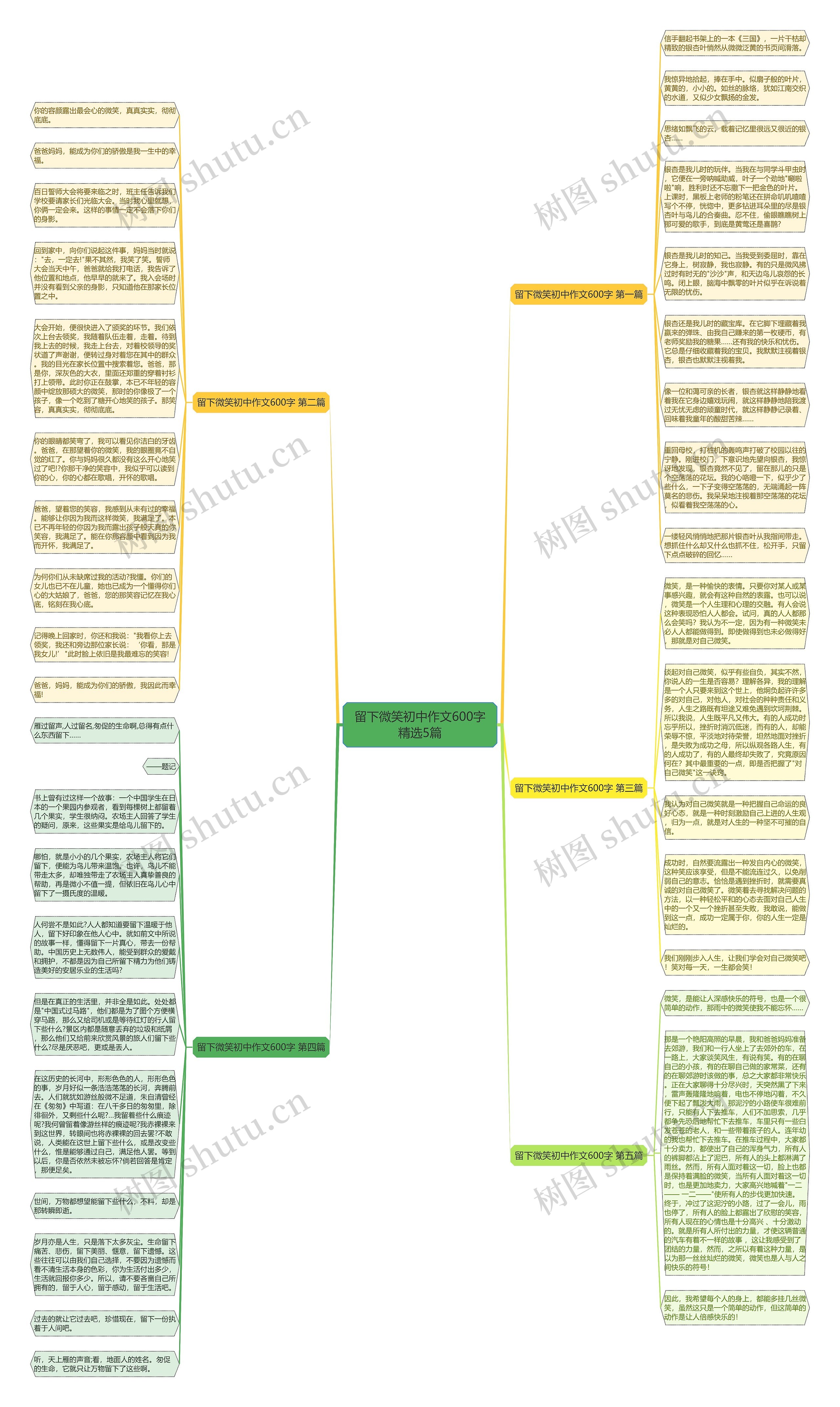 留下微笑初中作文600字精选5篇思维导图