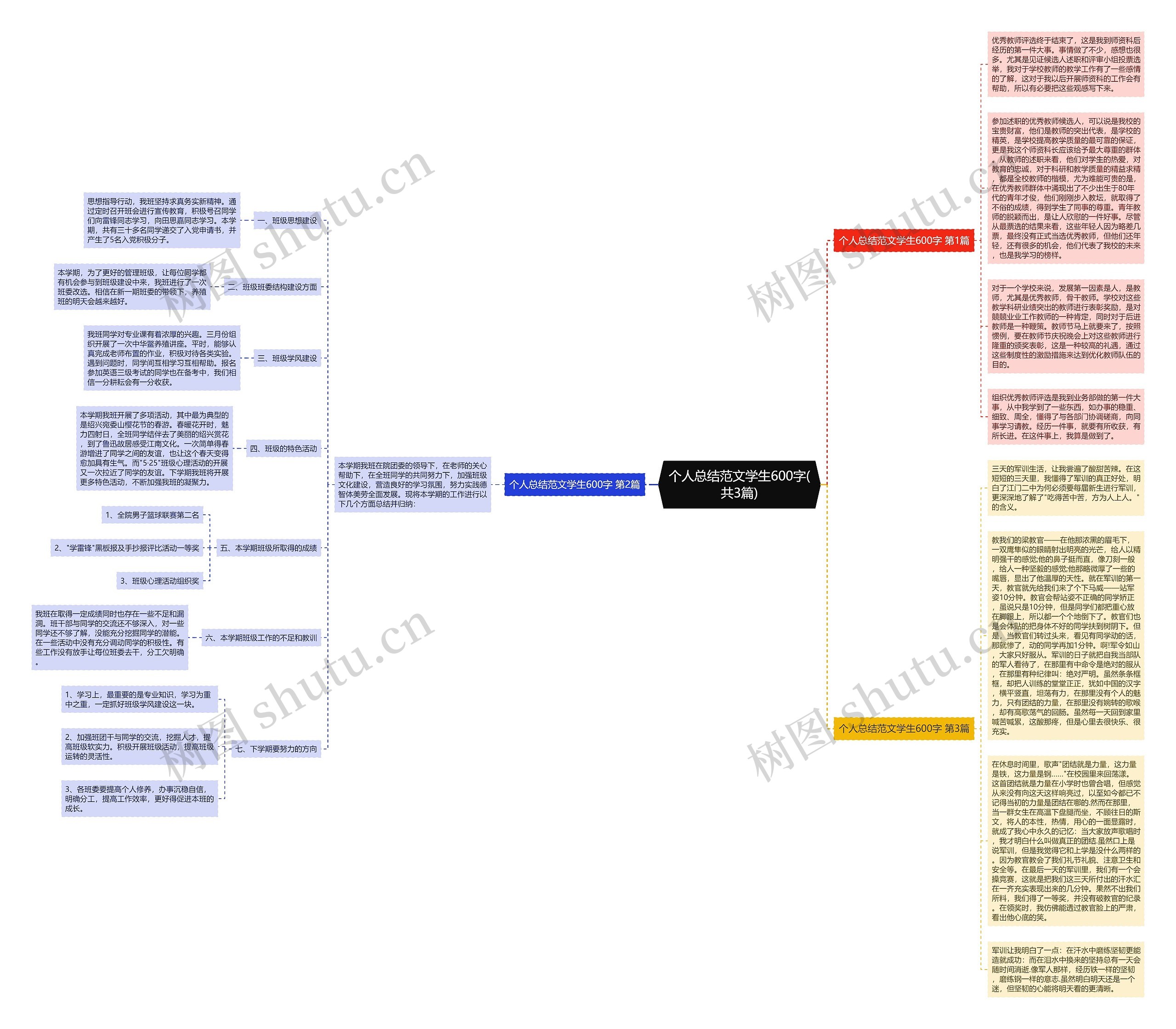 个人总结范文学生600字(共3篇)思维导图