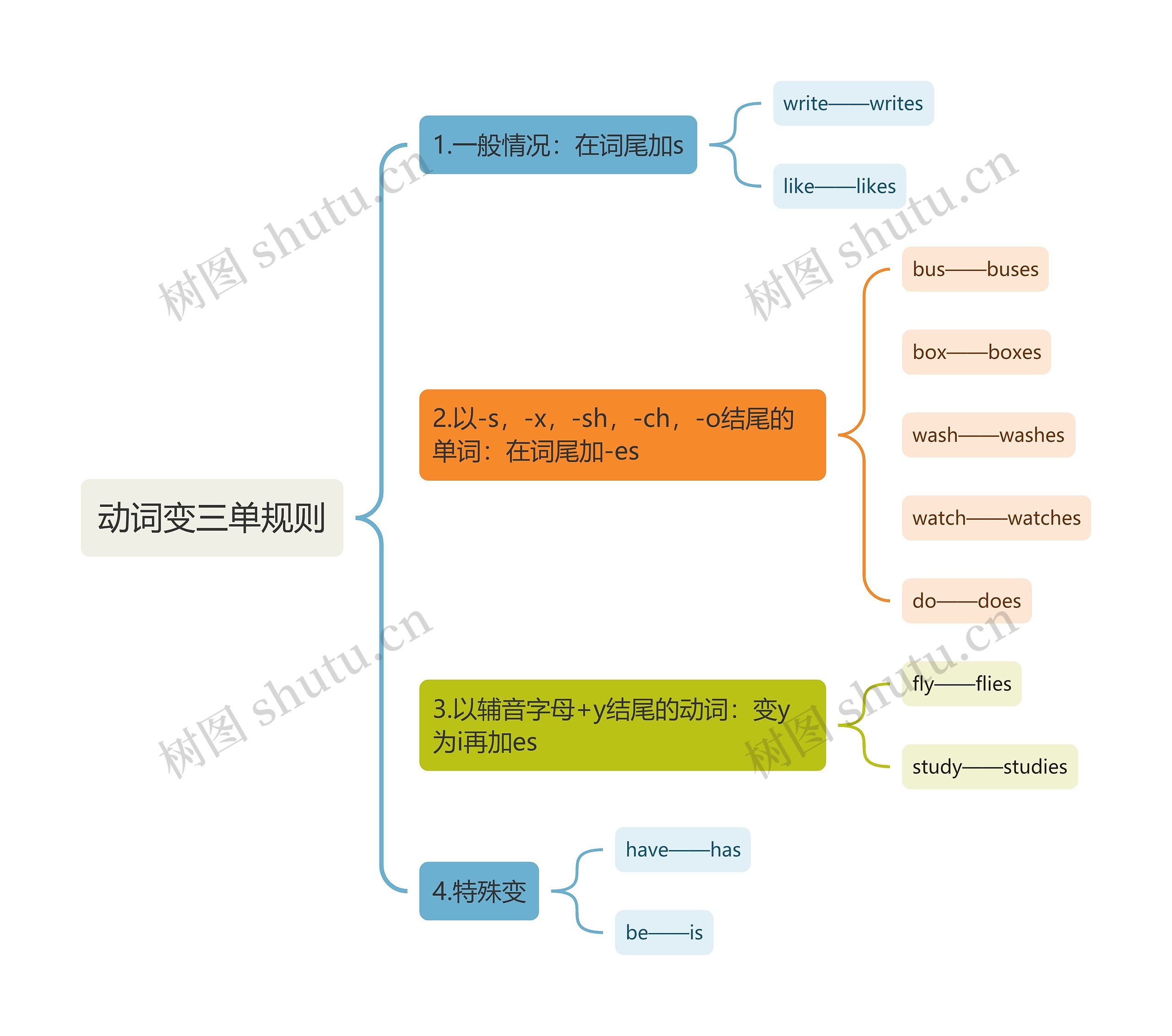 动词变三单规则思维导图