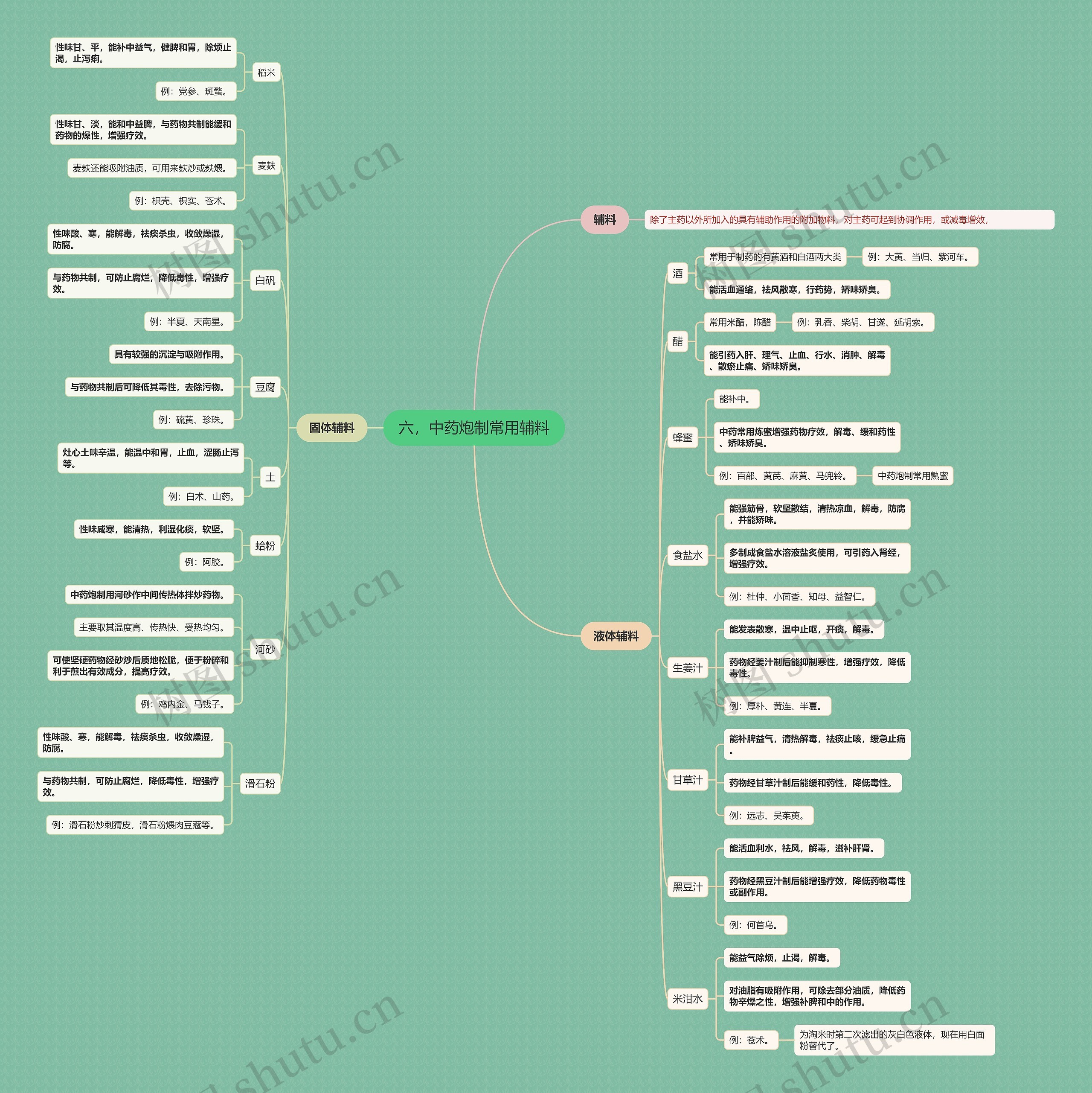 中药炮制常用辅料脑图思维导图