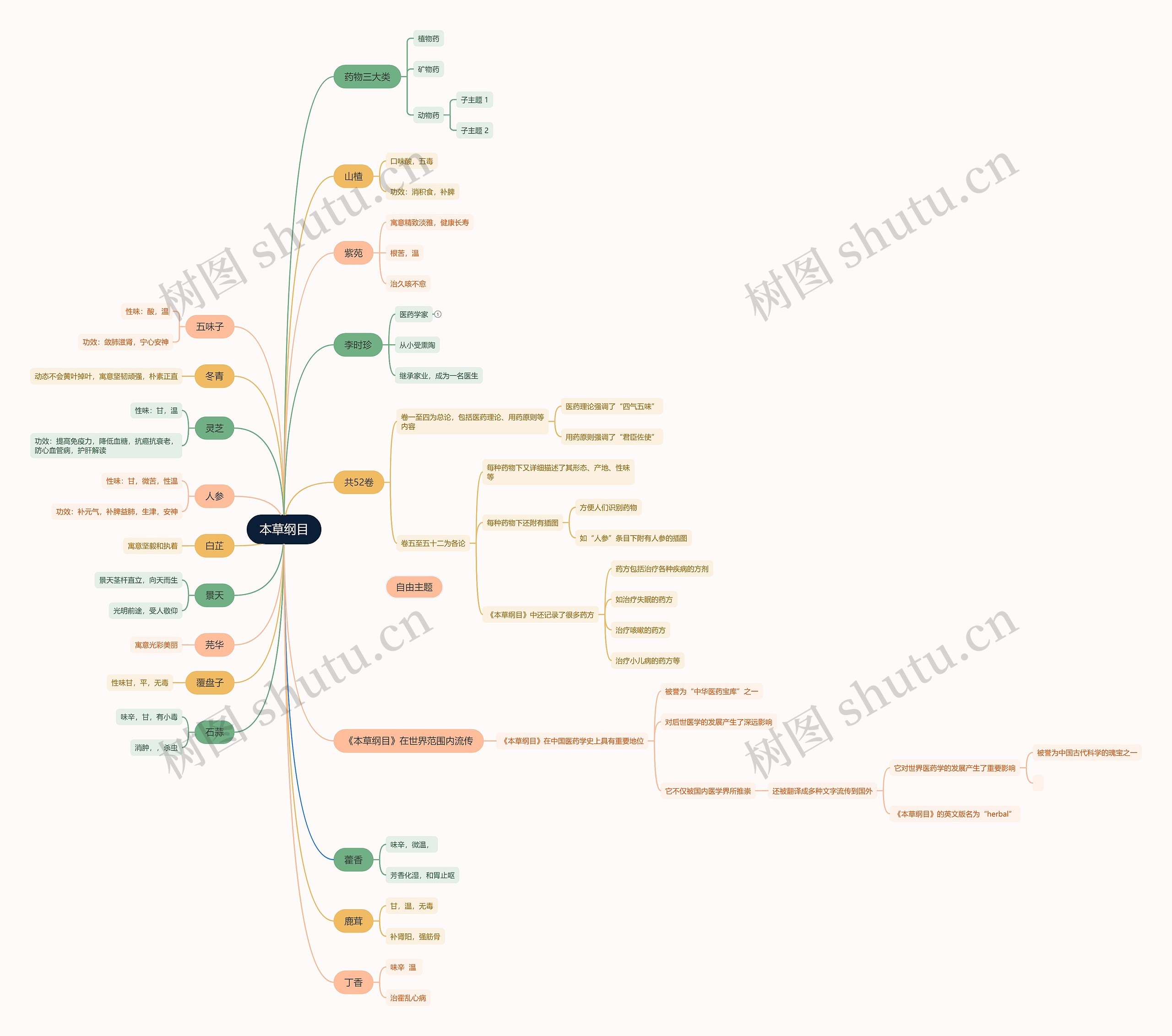 本草纲目中草药介绍脑图思维导图