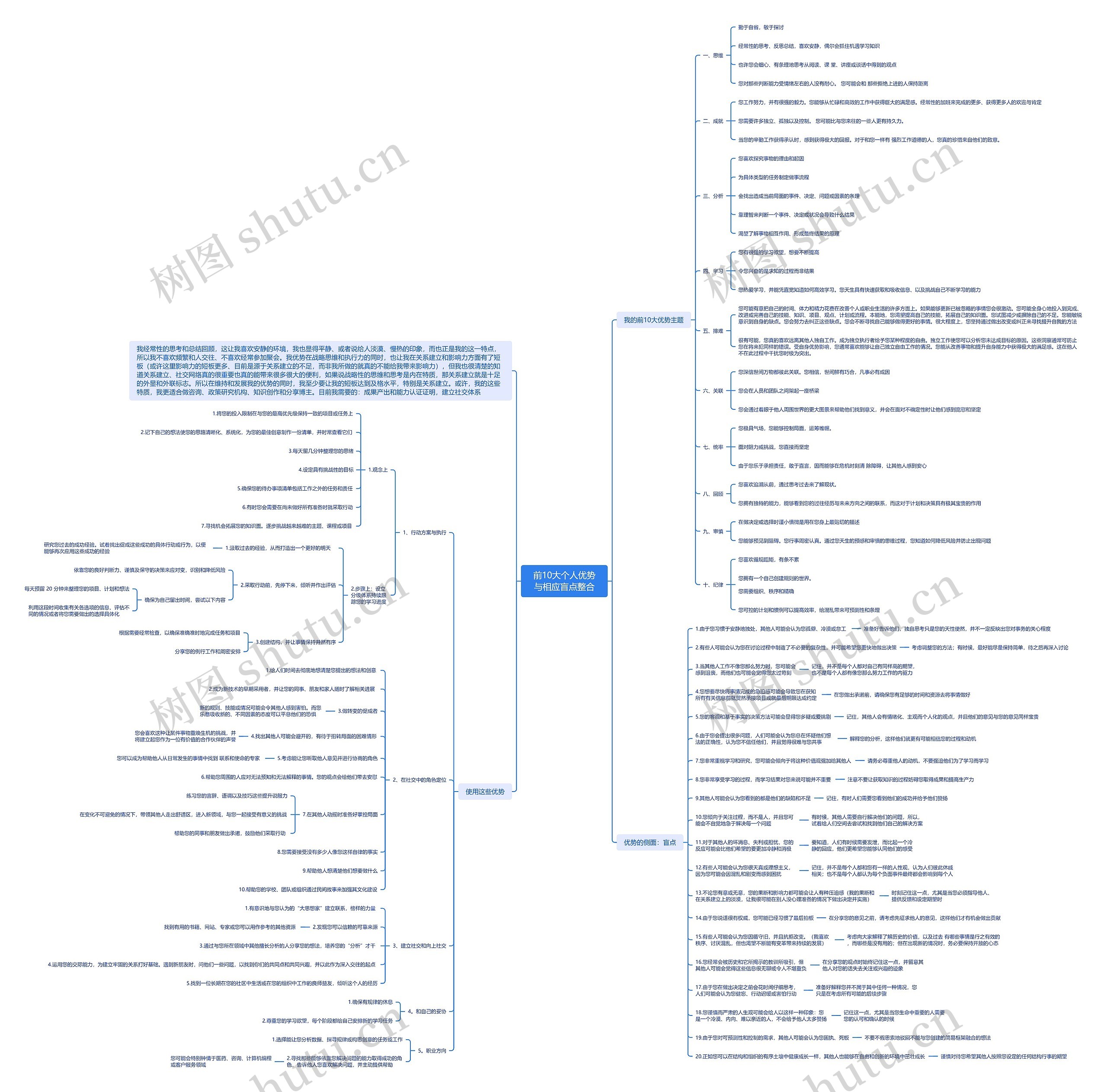 前10大个人优势与相应盲点整合思维导图