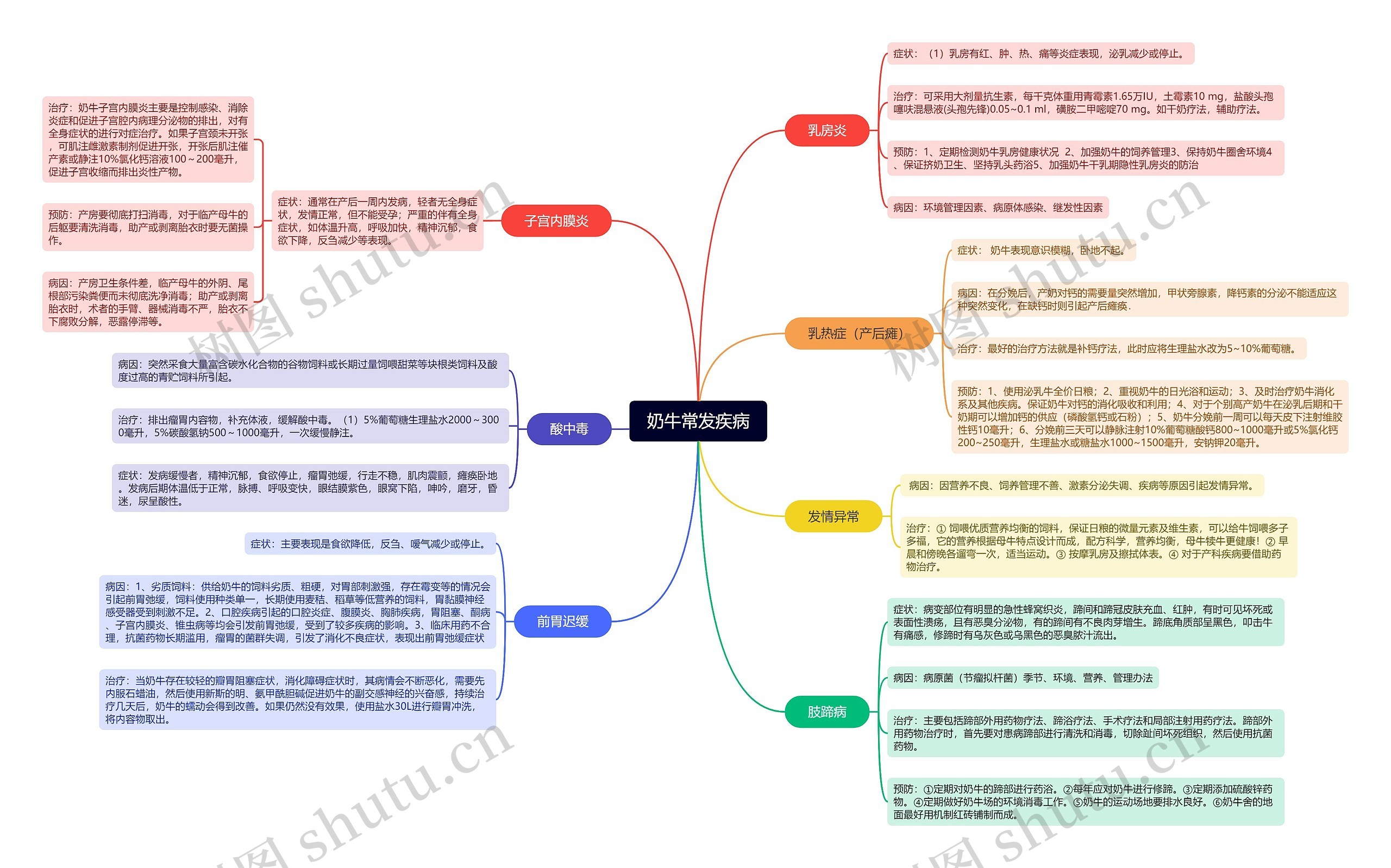 奶牛常发疾病思维导图