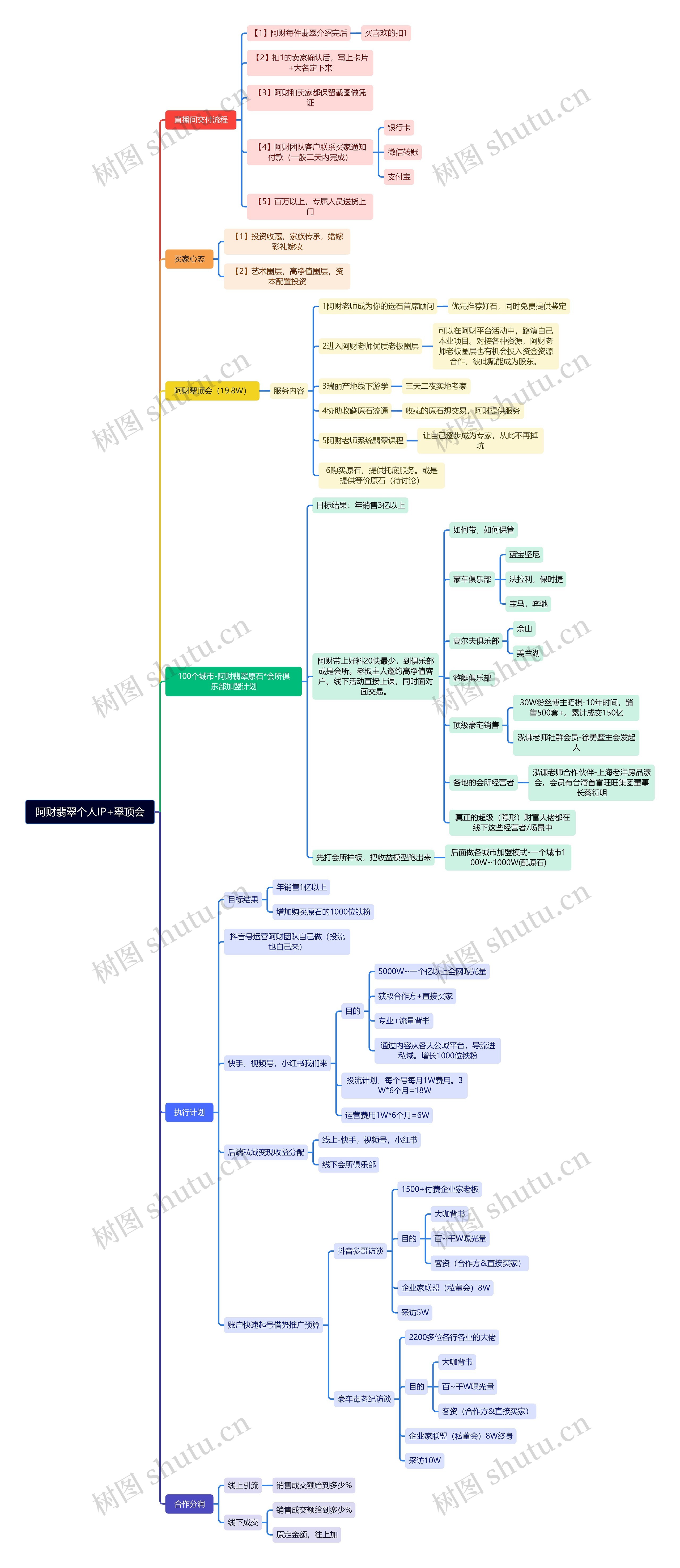 阿财翡翠个人IP+翠顶会项目运营脑图