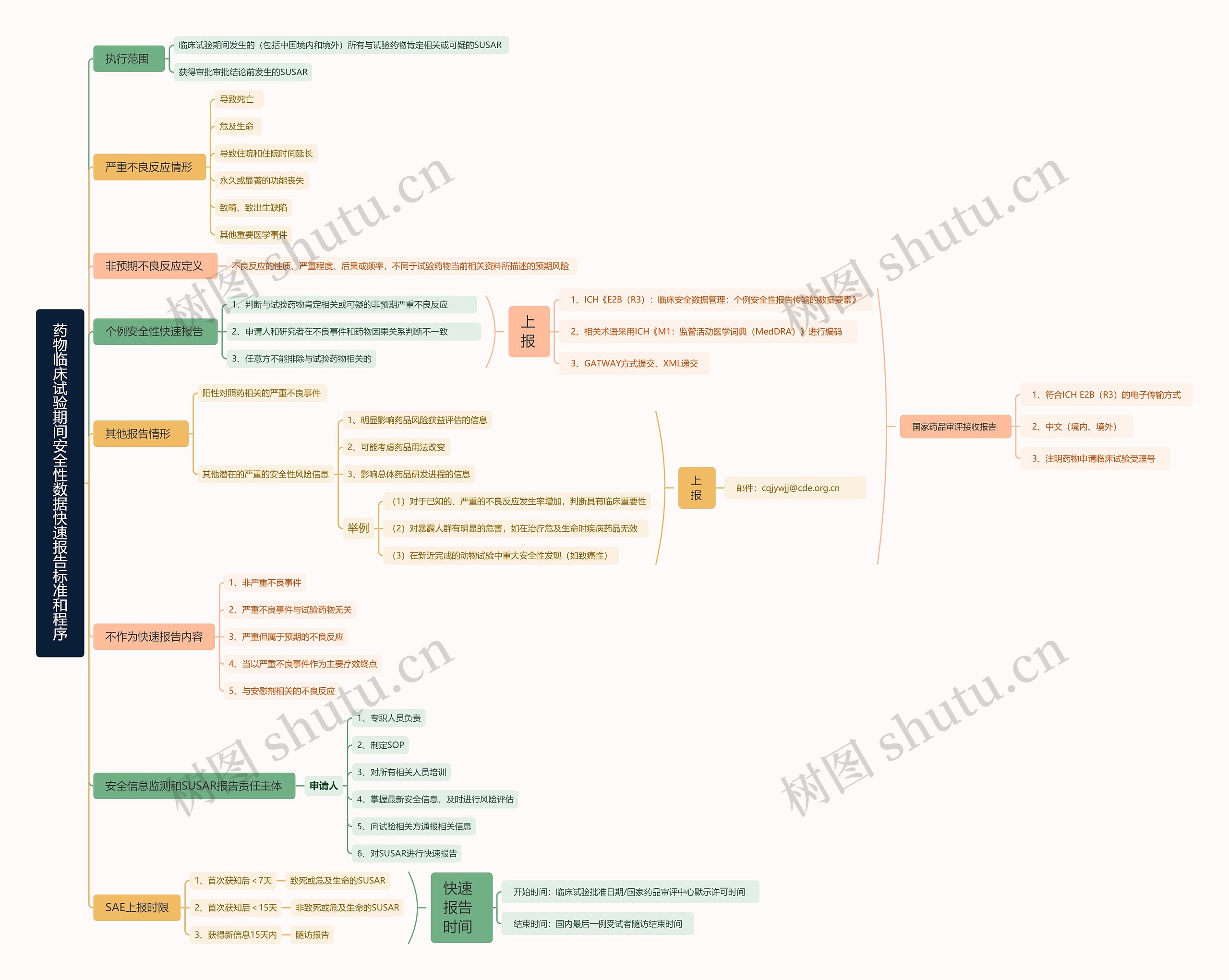 药物临床试验期间安全性数据快速报告标准和程序思维导图