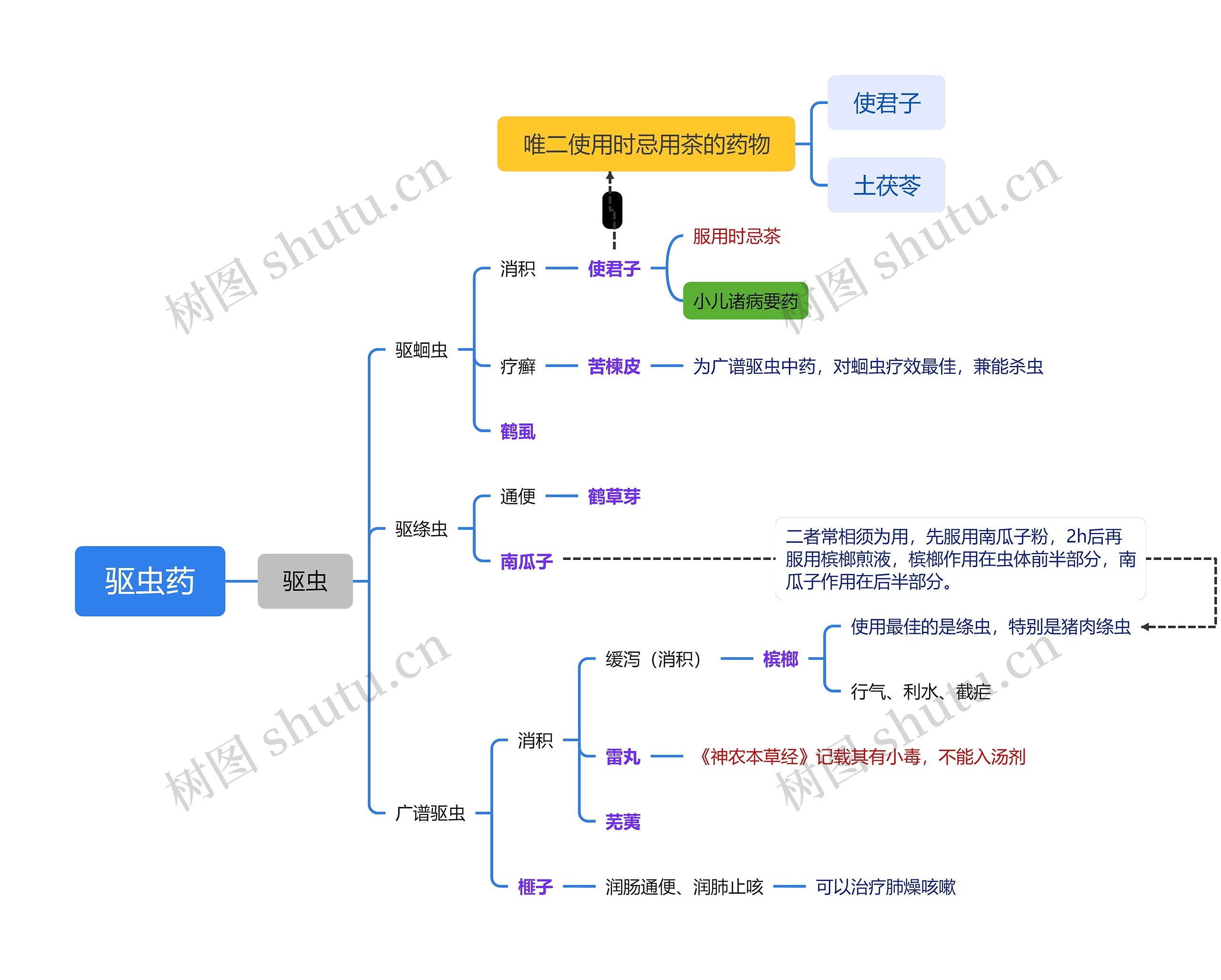 驱虫药中医中药脑图思维导图