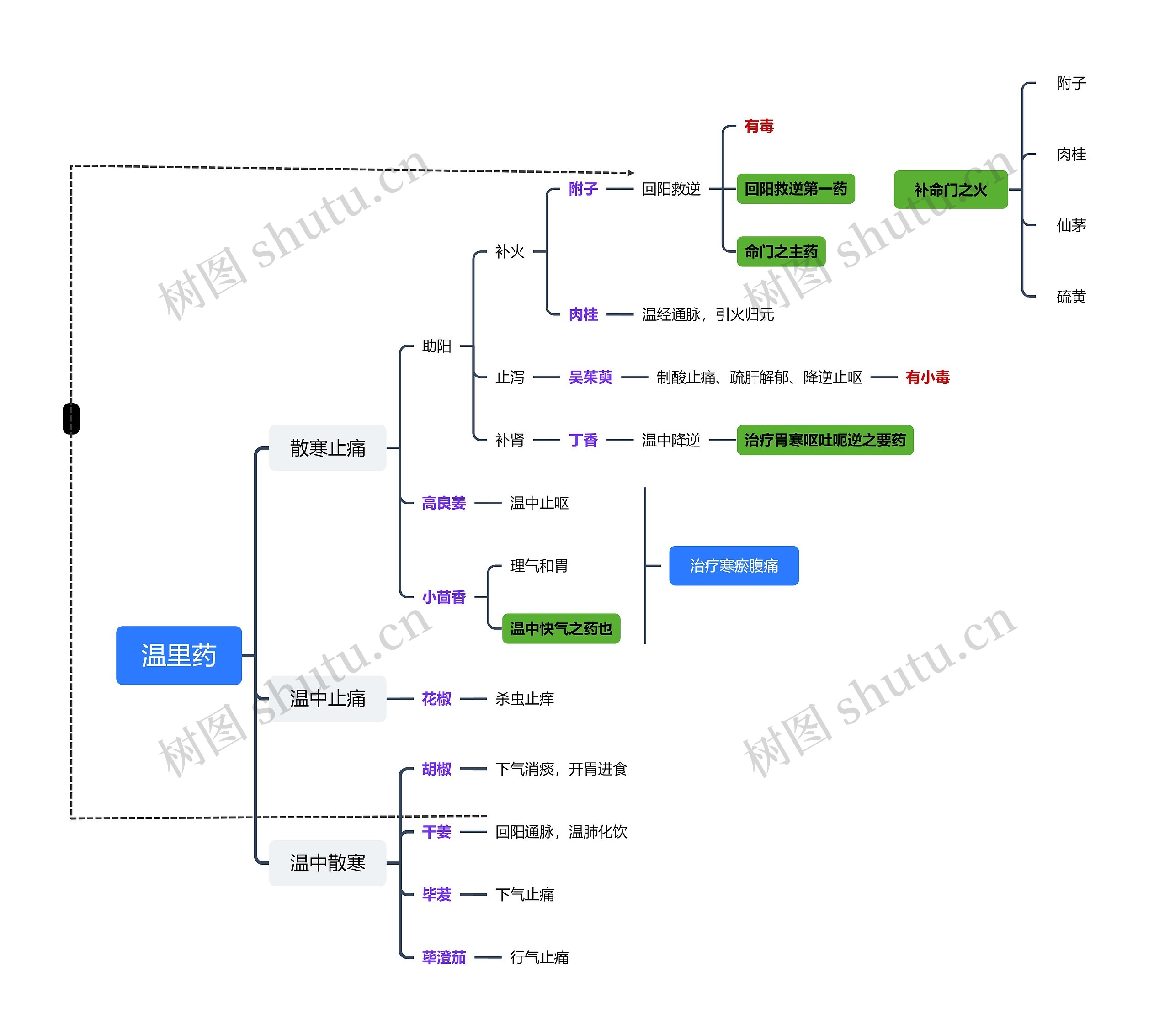 温里药中医中药脑图思维导图