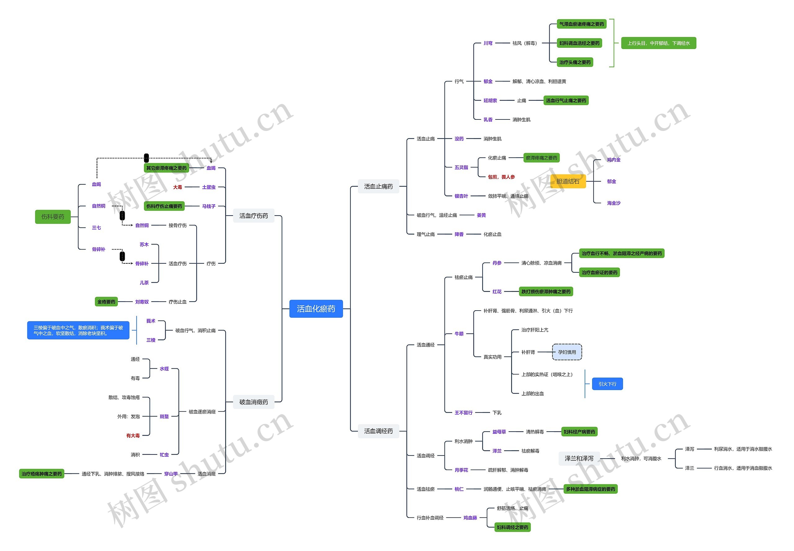 活血化瘀药中药知识脑图