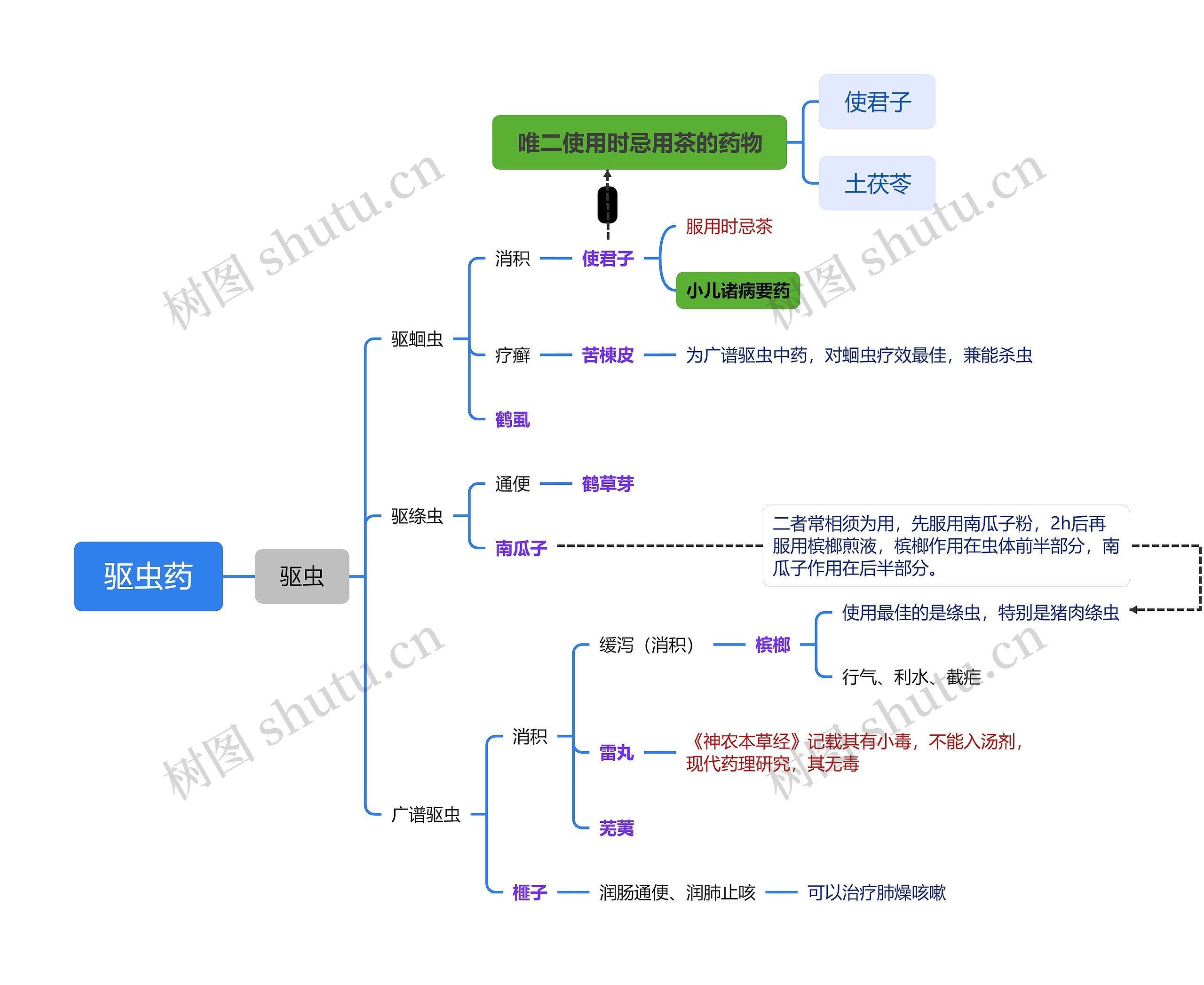 驱虫药药理思维脑图