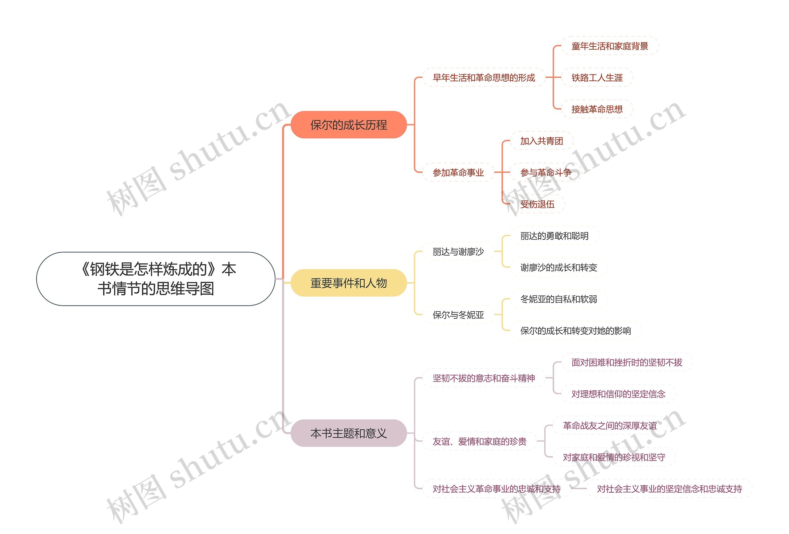 《钢铁是怎样炼成的》本书情节的思维导图