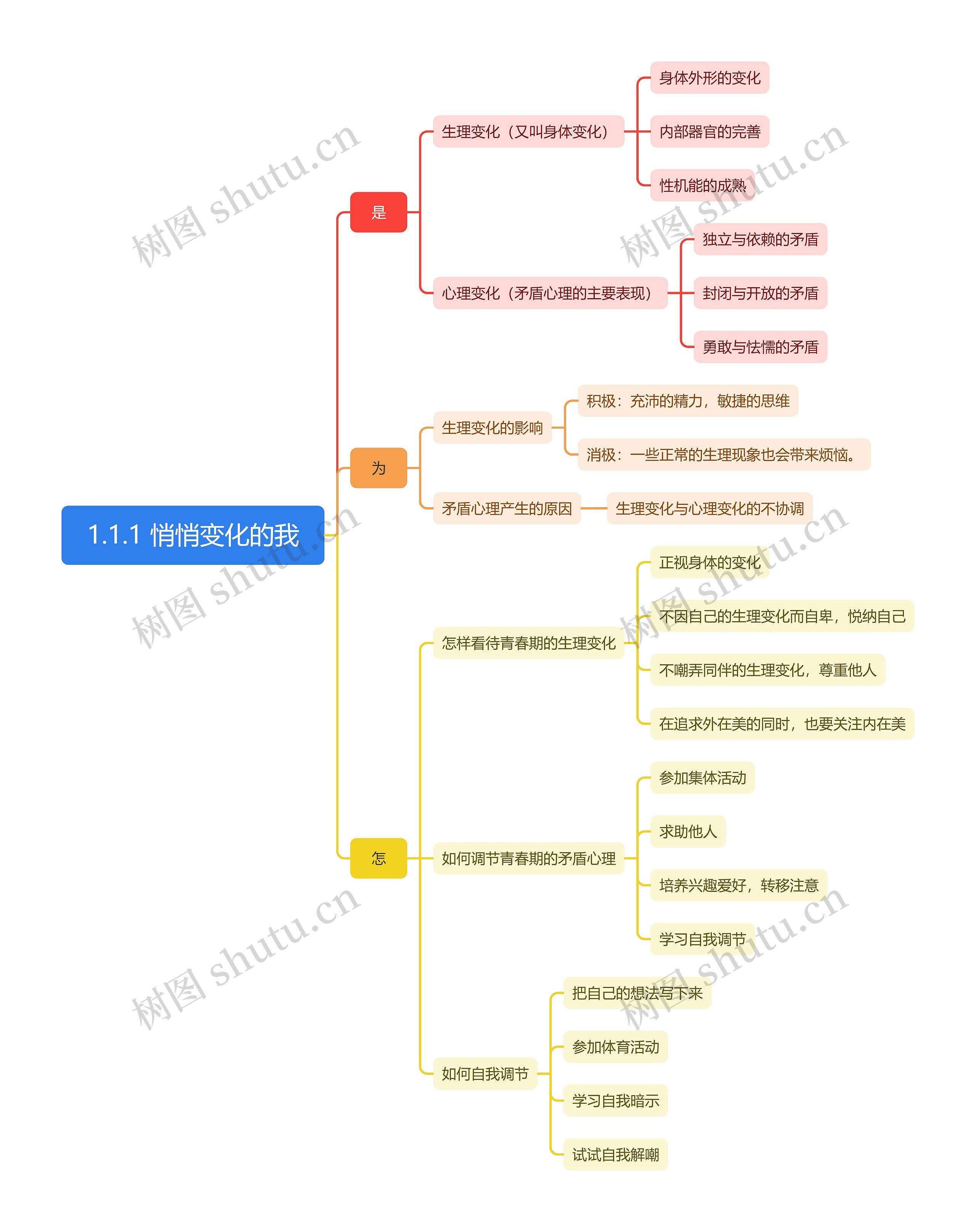 悄悄变化的我思维导图高清图 悄悄变化的我思维导图
