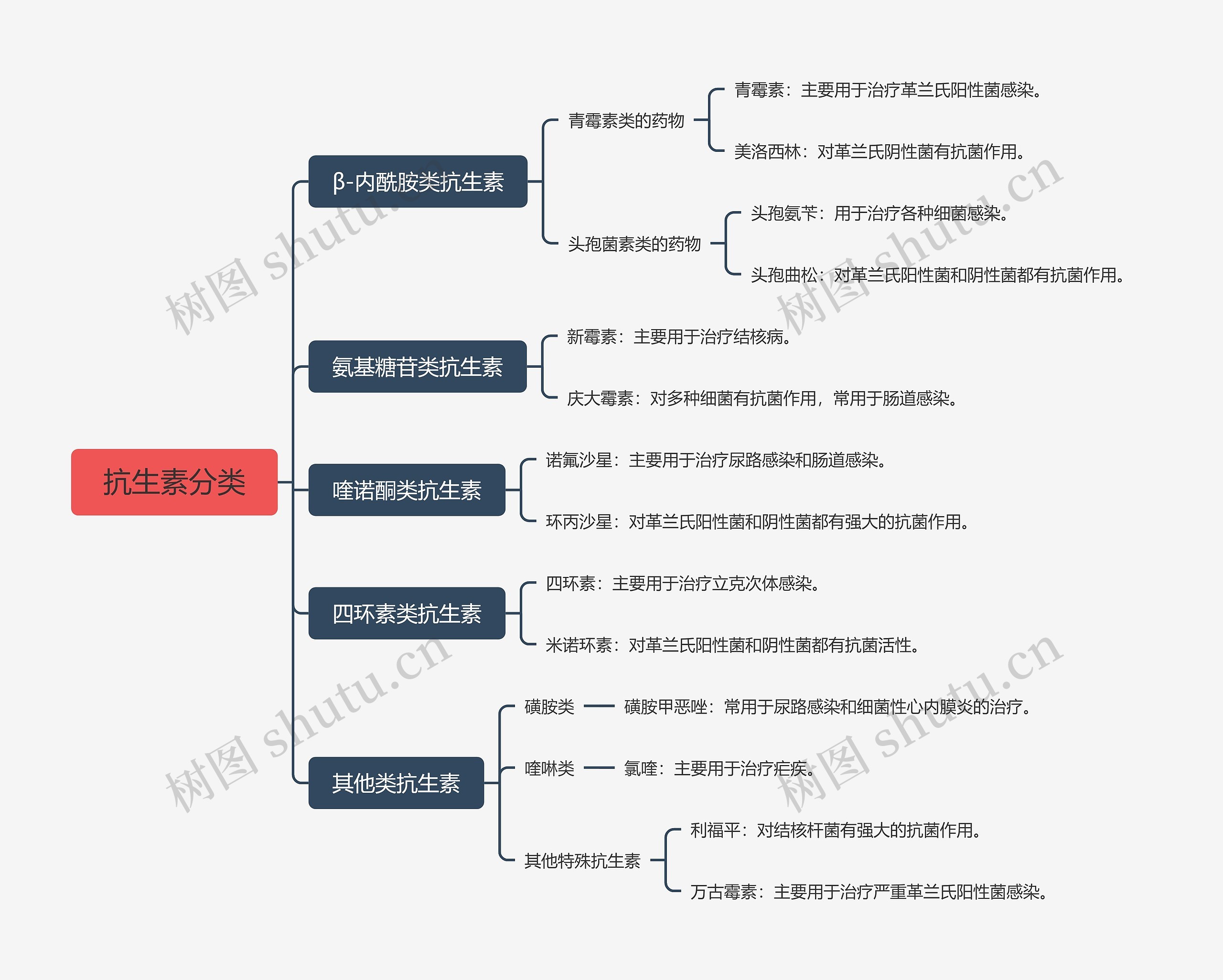 抗生素分类思维脑图