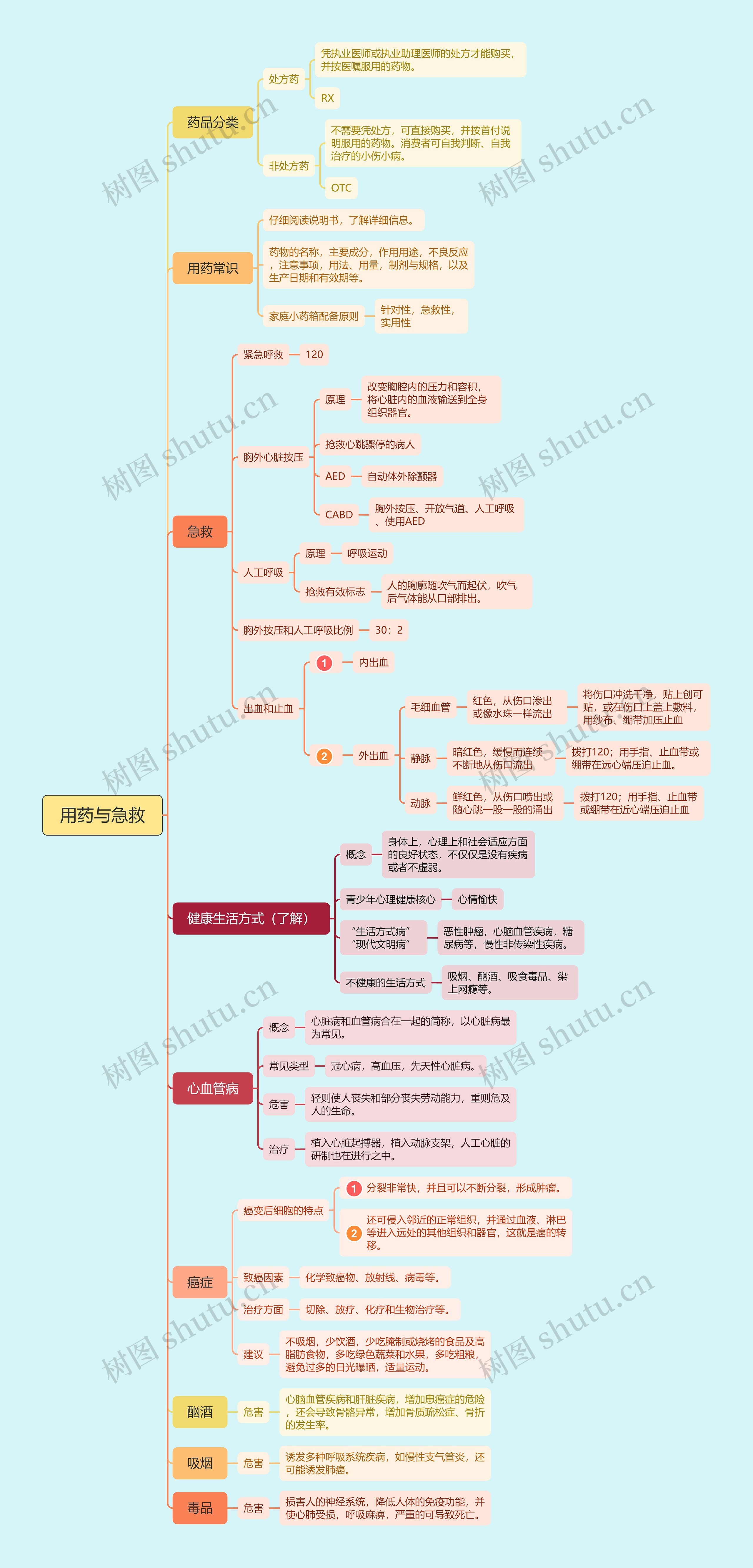 用药与急救思维导图高清图 用药与急救思维导图