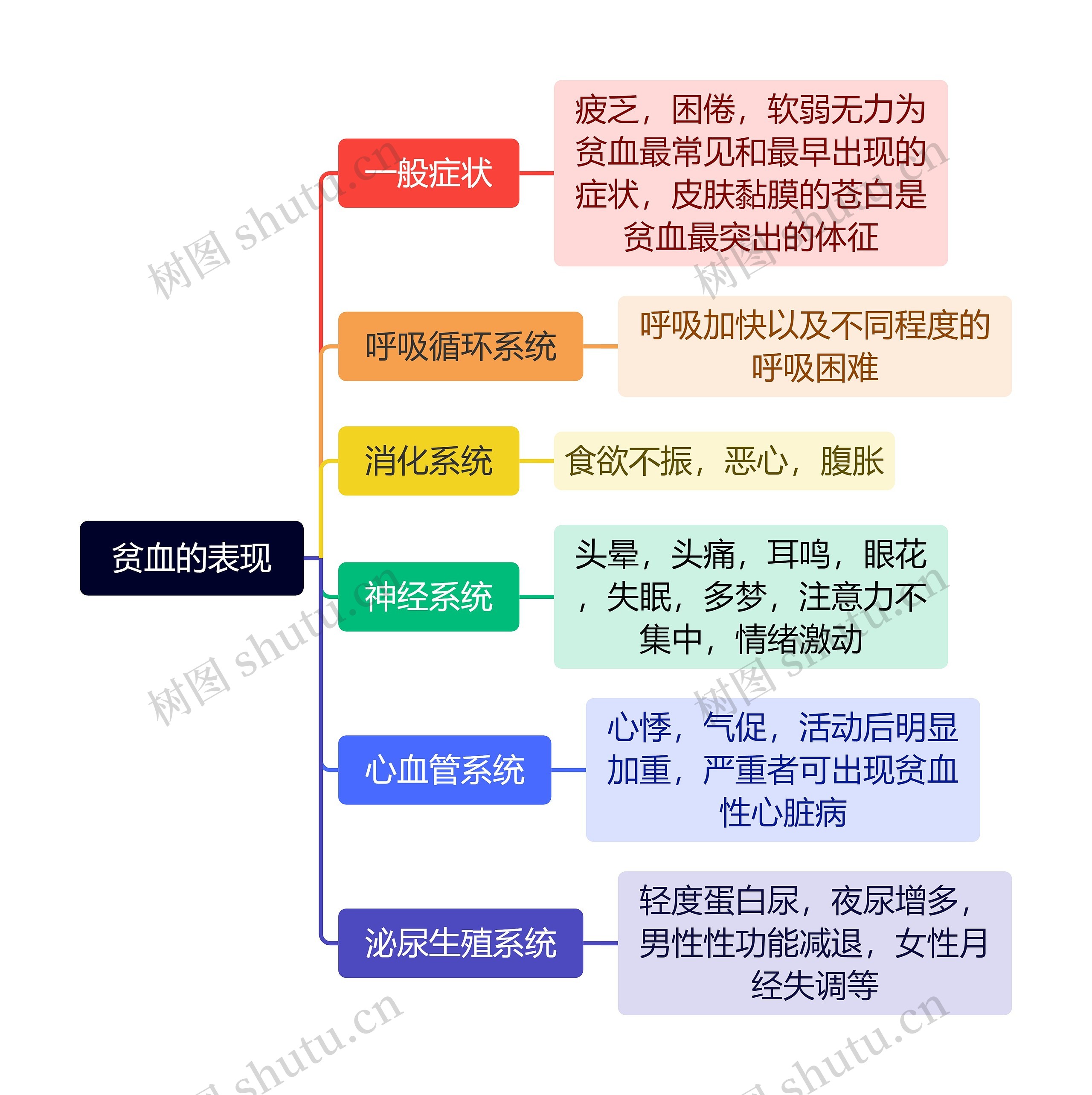 贫血的表现思维导图