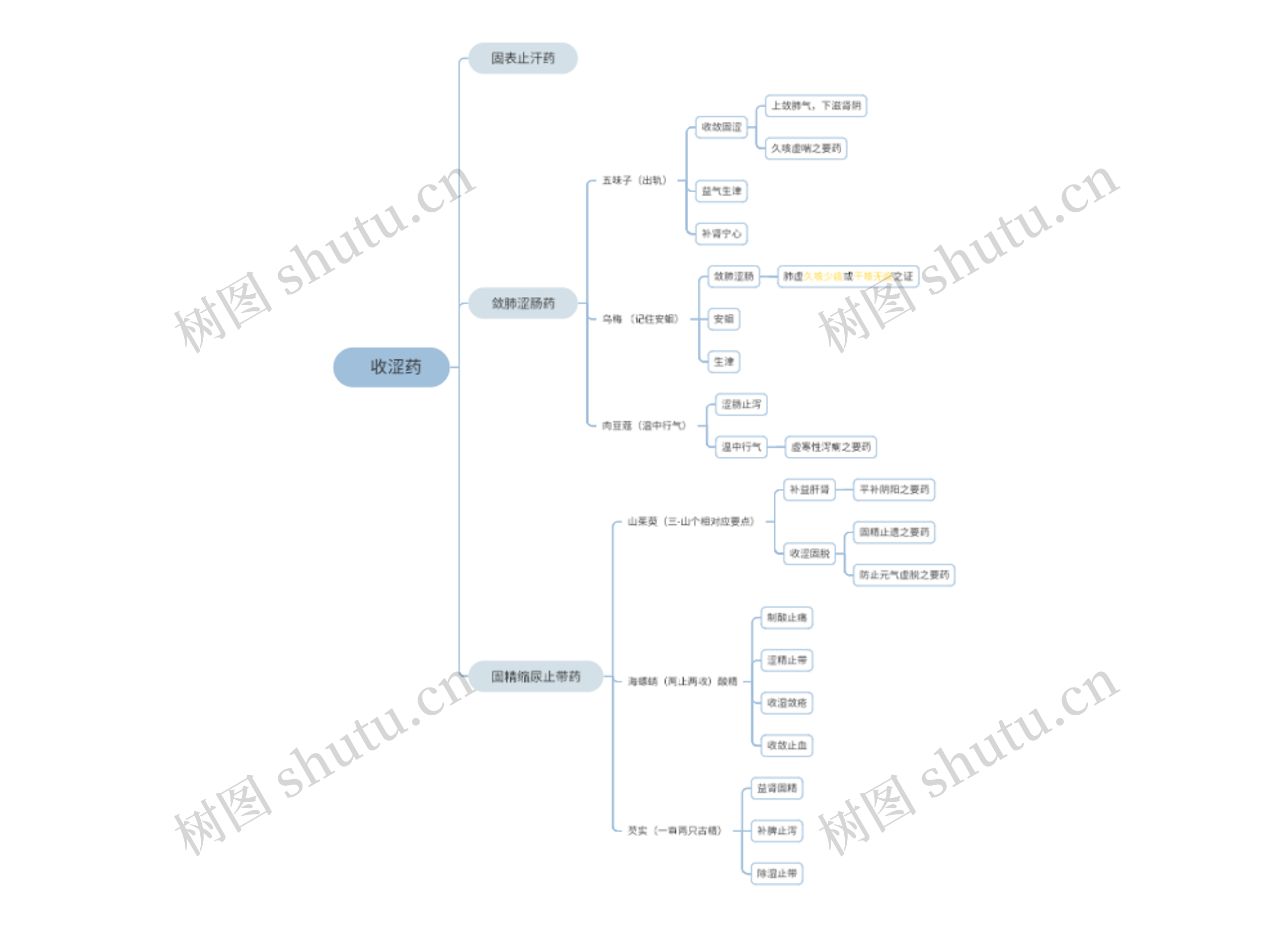   收涩药中药知识脑图